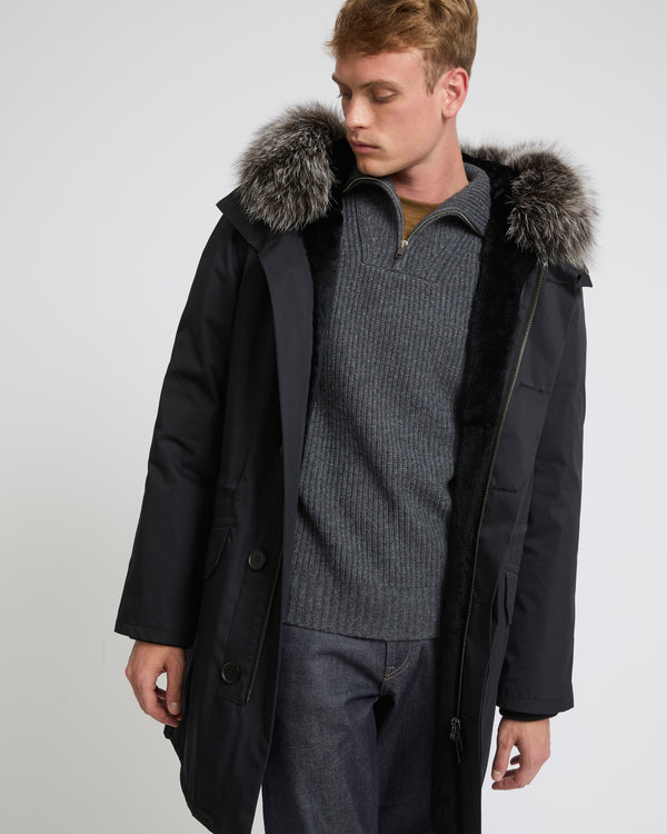 Iconic Cotton Blend And Fur Parka - black