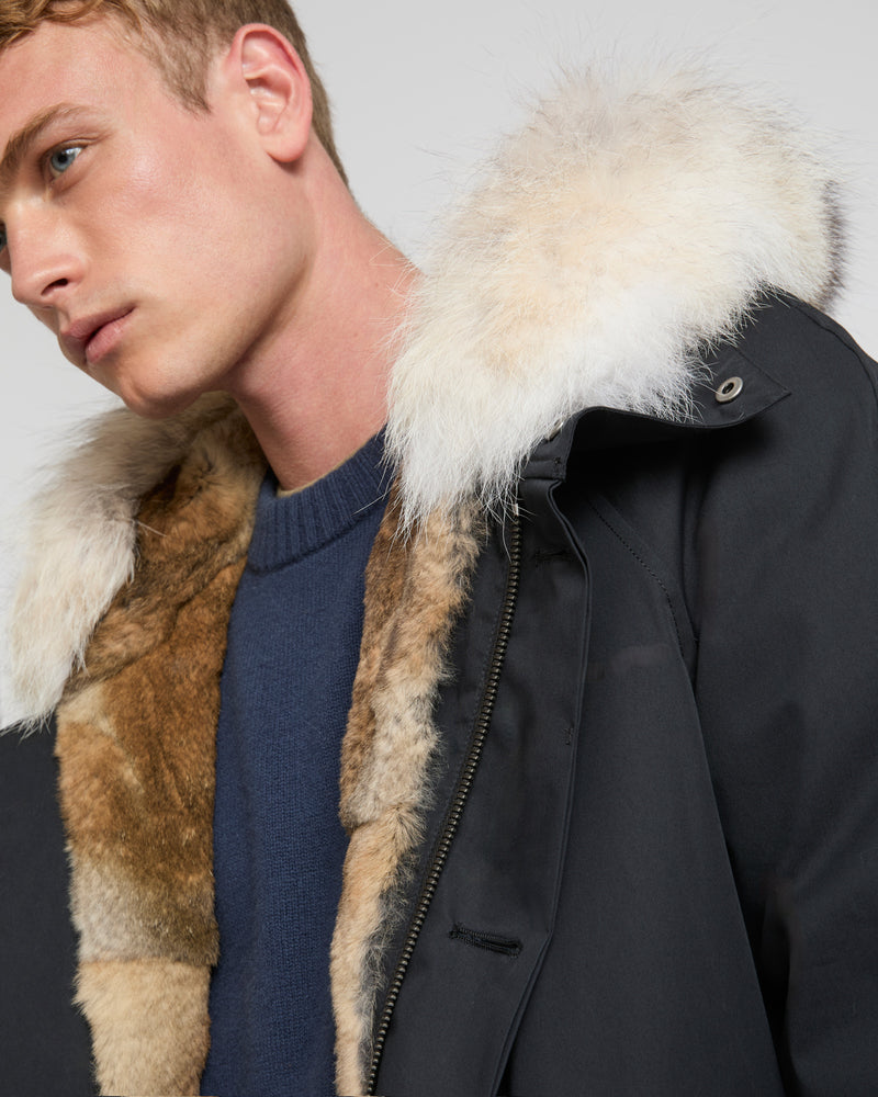 Long iconic parka in technical cotton and fur