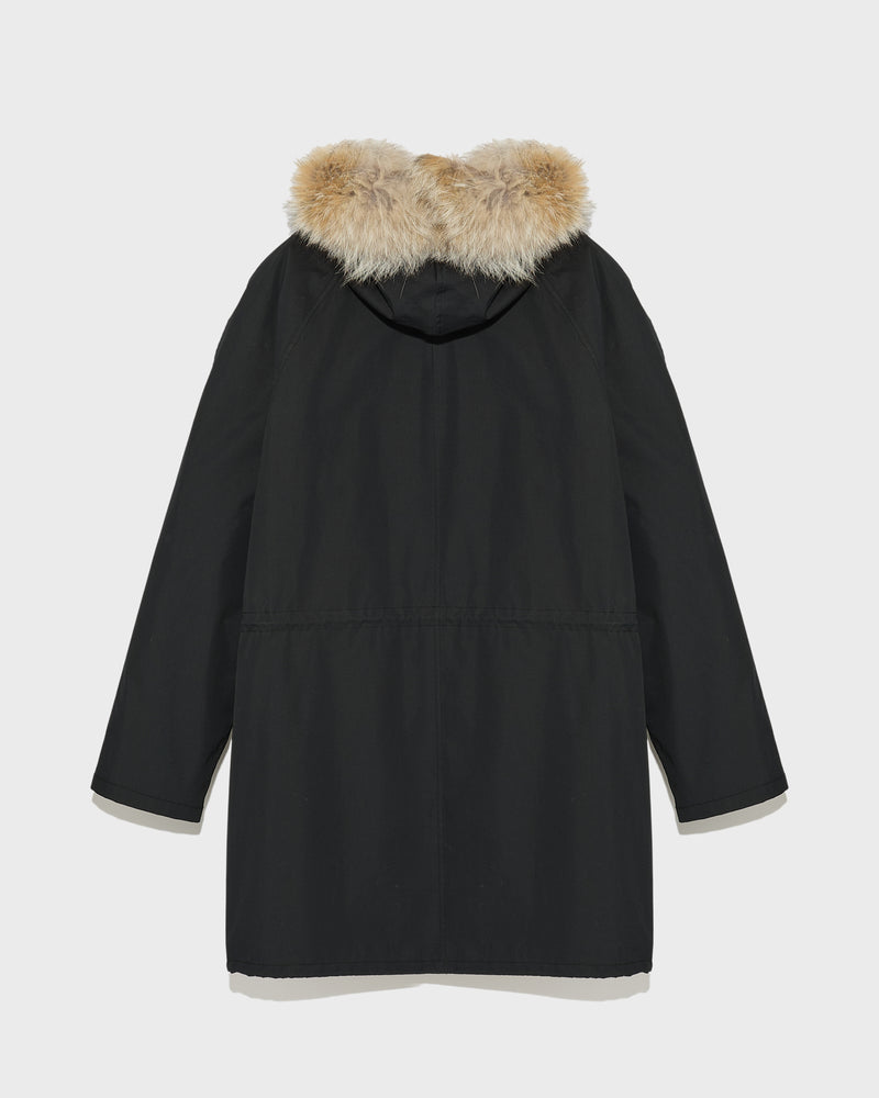 Long iconic parka in technical cotton and fur