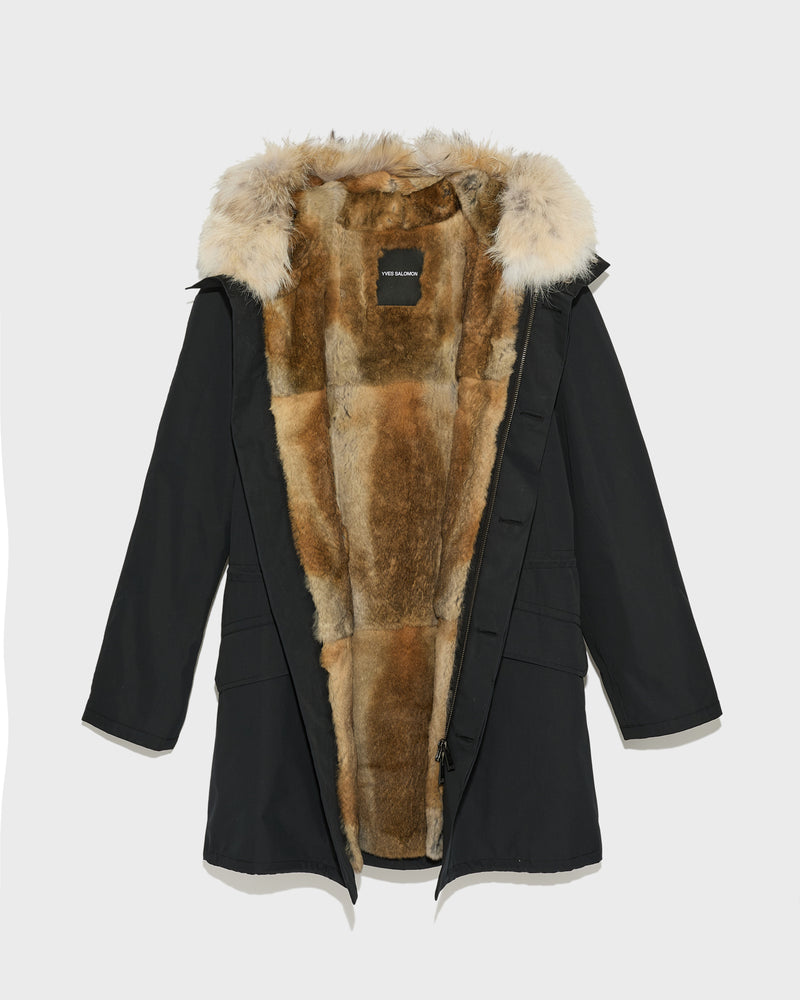 Long iconic parka in technical cotton and fur