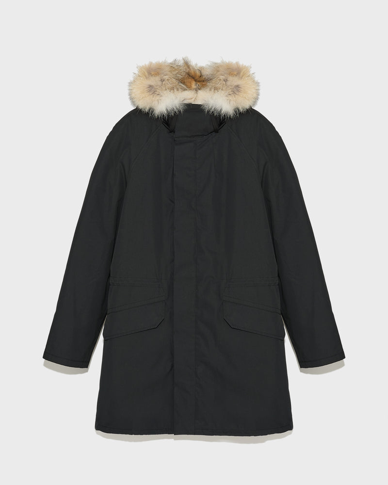 Long iconic parka in technical cotton and fur