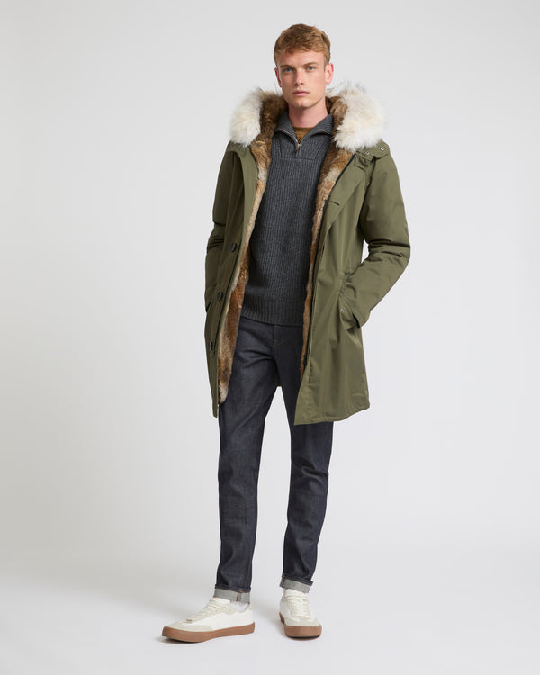 Parka iconique longue en coton technique avec fourrure de renard et lapin