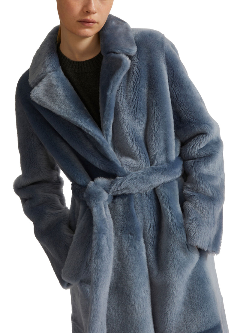Manteau long ceinturé en peau lainée réversible
