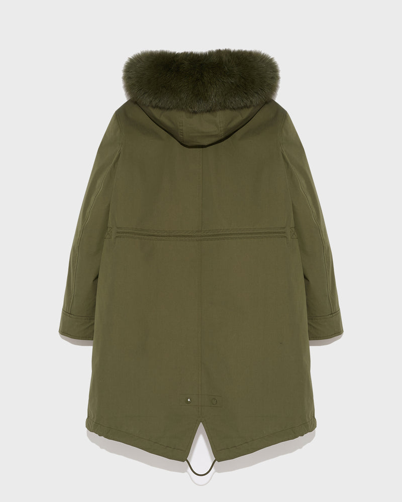 Regular parka in waterproof cotton blend with fox and rabbit fur