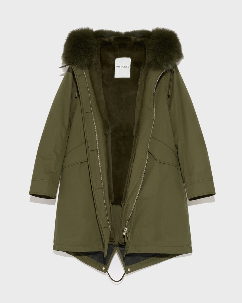 Regular parka in waterproof cotton blend with fox and rabbit fur