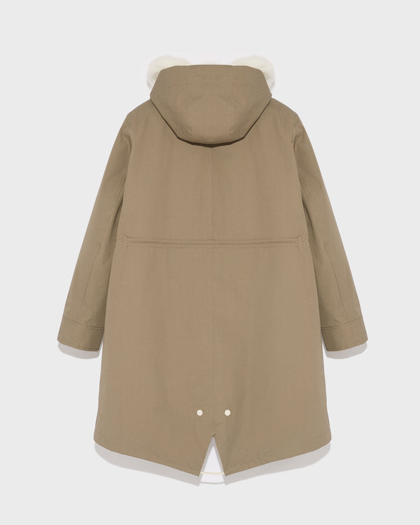 Parka iconique longue en coton mélangé imperméable avec fourrure de renard et lapin