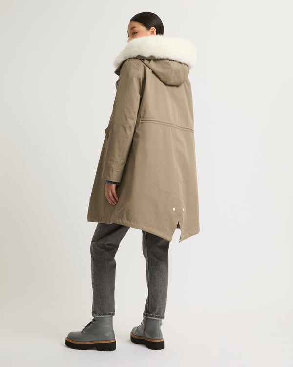 Regular parka in waterproof cotton blend with fox and rabbit fur