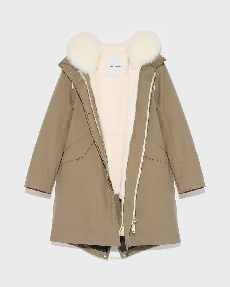 Regular parka in waterproof cotton blend with fox and rabbit fur