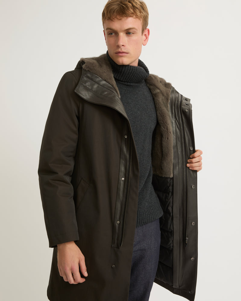 Hooded Coat In Gabardine And Mink