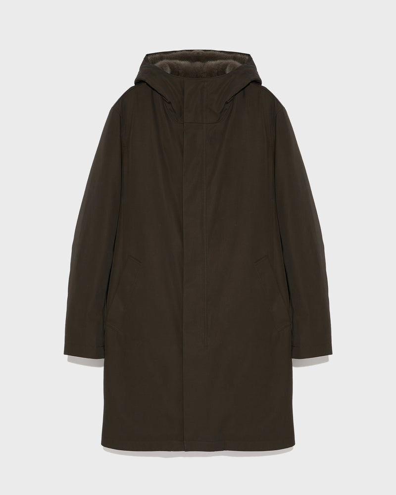 Hooded Coat In Gabardine And Mink