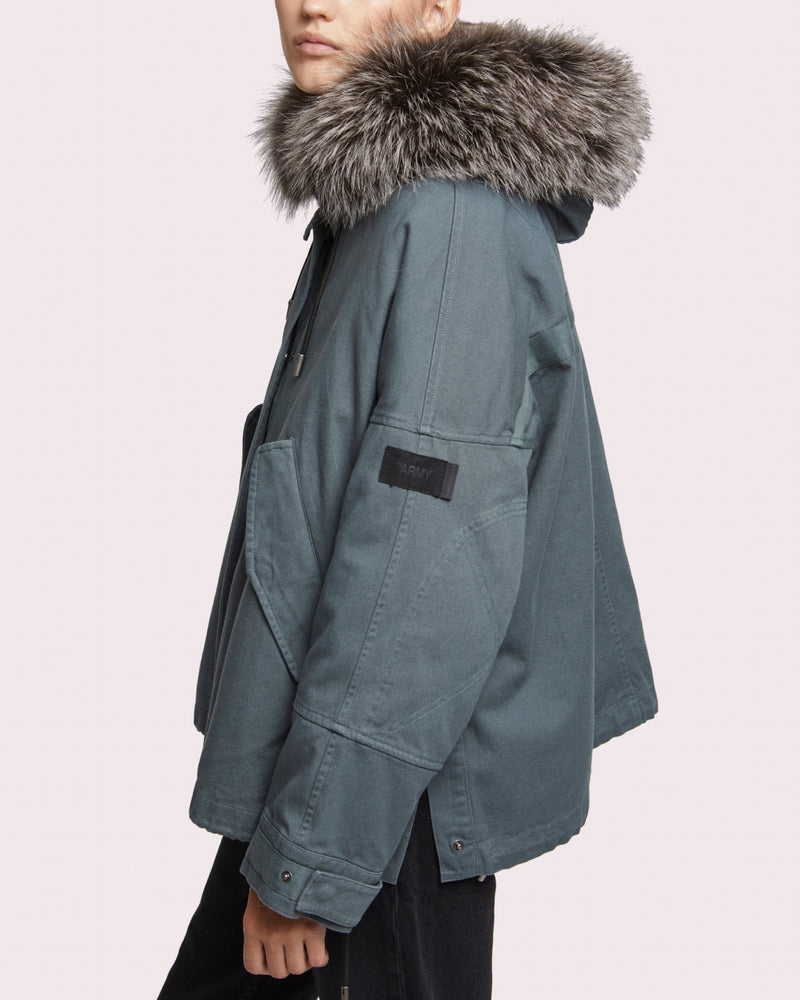 Parka courte en coton avec fourrure de renard et lapin-Yves Salomon - Soldes d'hiver - Winter Sale