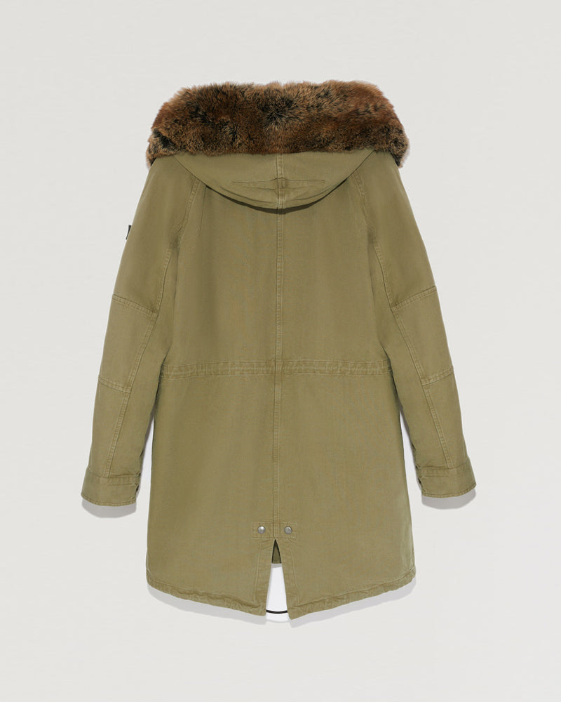 Parka en coton à capuche avec fourrure de renard