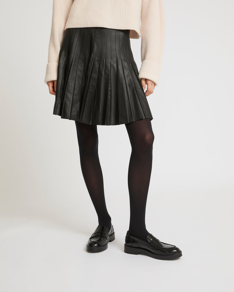 Pleated mini skirt in thin lambskin leather