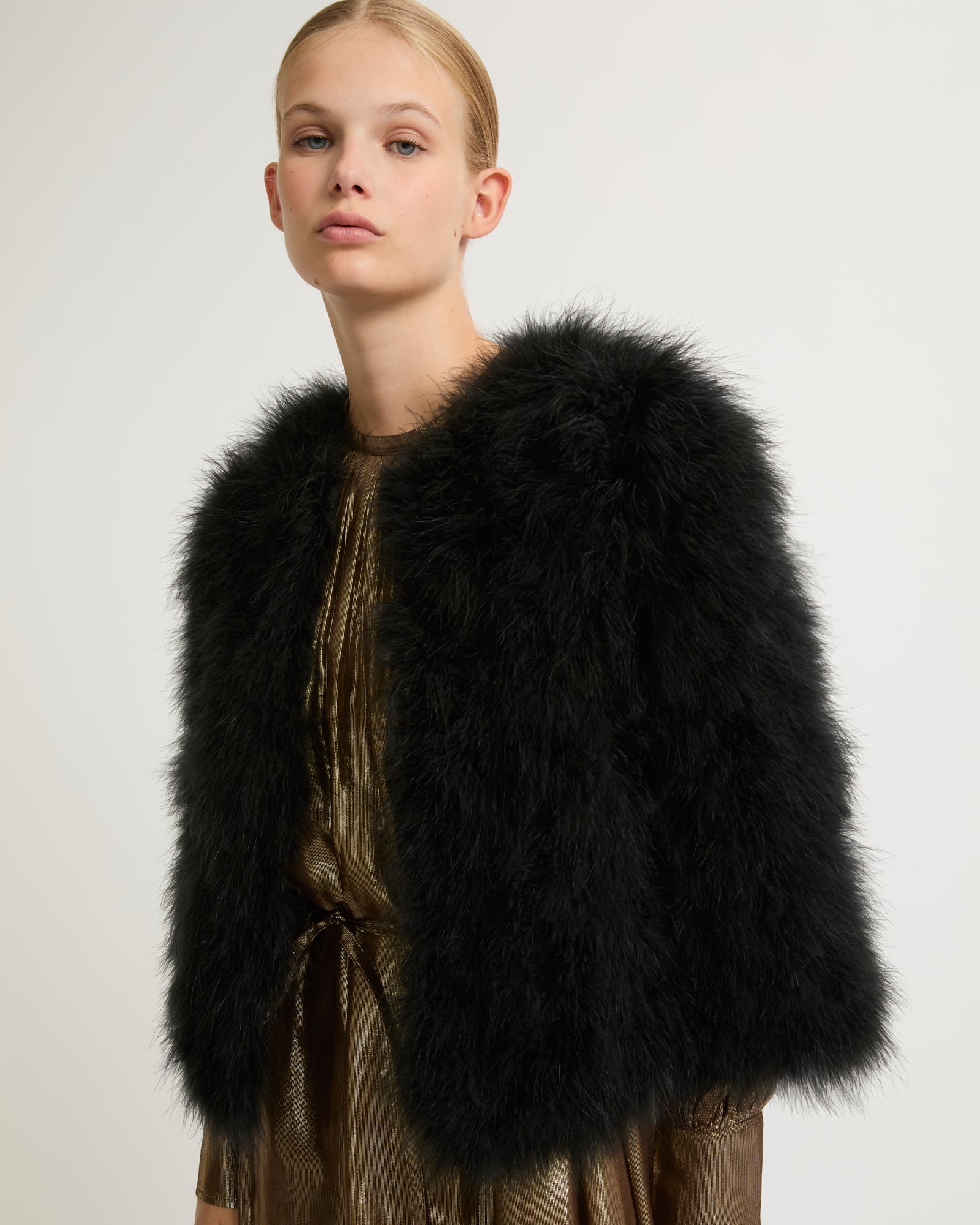 Black feather jacket online