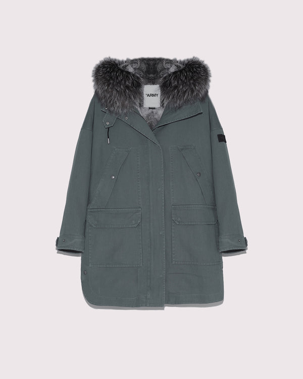 Parka à capuche en coton avec fourrure de renard et lapin-Yves Salomon - Soldes d'hiver - Winter Sale