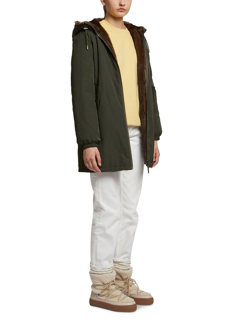 Parka longue réversible en tissu et vison