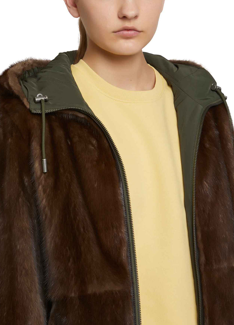 Parka longue réversible en tissu et vison