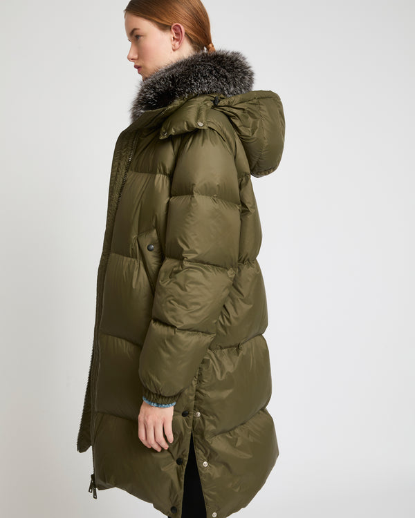 7/8 length down jacket with fox fur collar