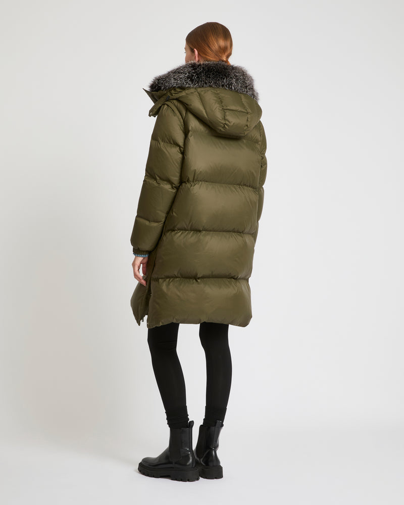 7/8 length down jacket with fox fur collar