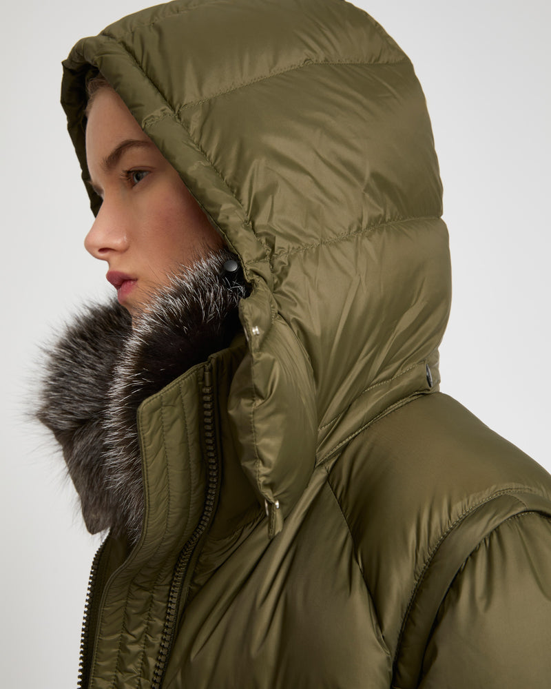 7/8 length down jacket with fox fur collar