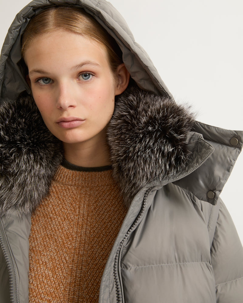 7/8 length down jacket with fox fur collar