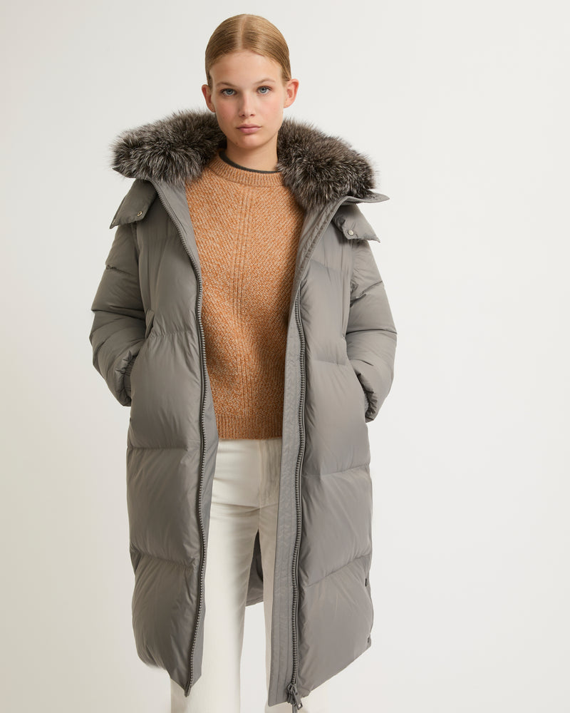 7/8 length down jacket with fox fur collar