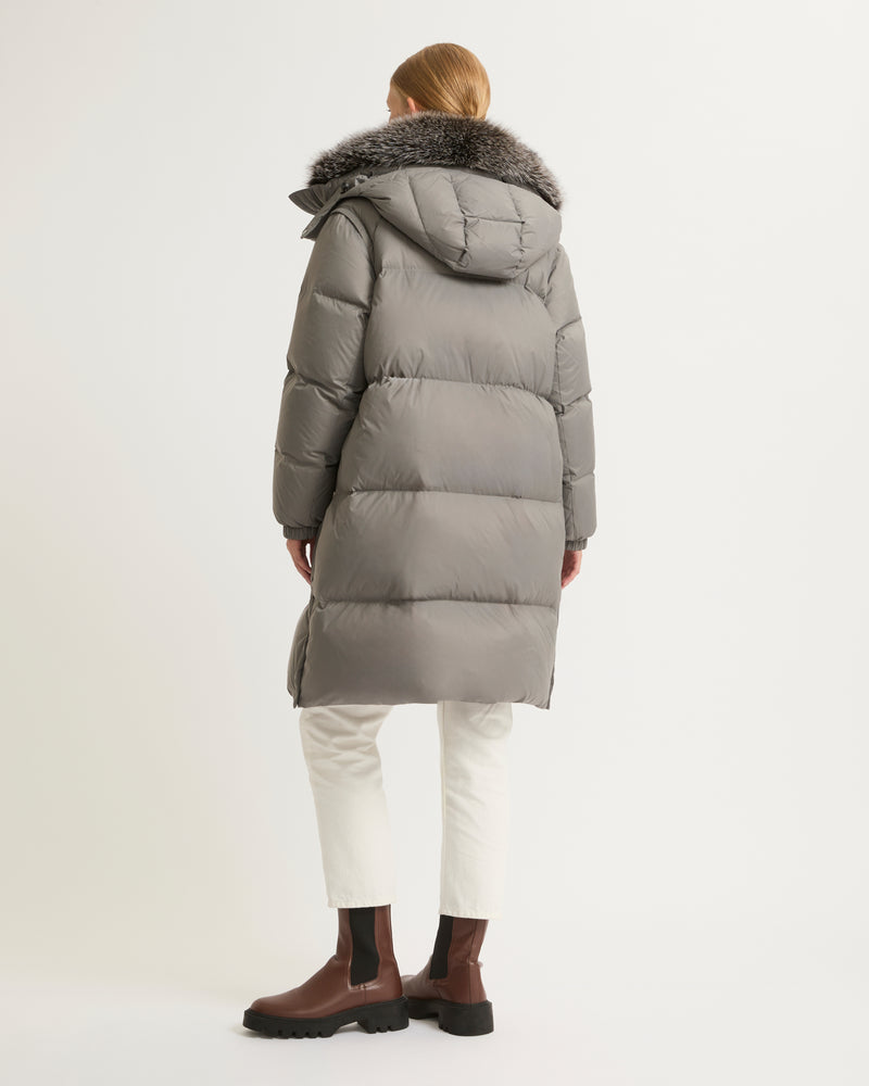 7/8 length down jacket with fox fur collar