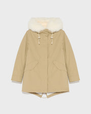 Parka courte en coton mélangé imperméable avec fourrure de renard et lapin