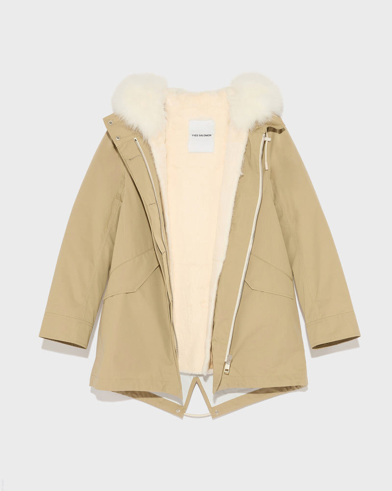 Parka Iconique courte en coton mélangé imperméable avec fourrure de renard et lapin