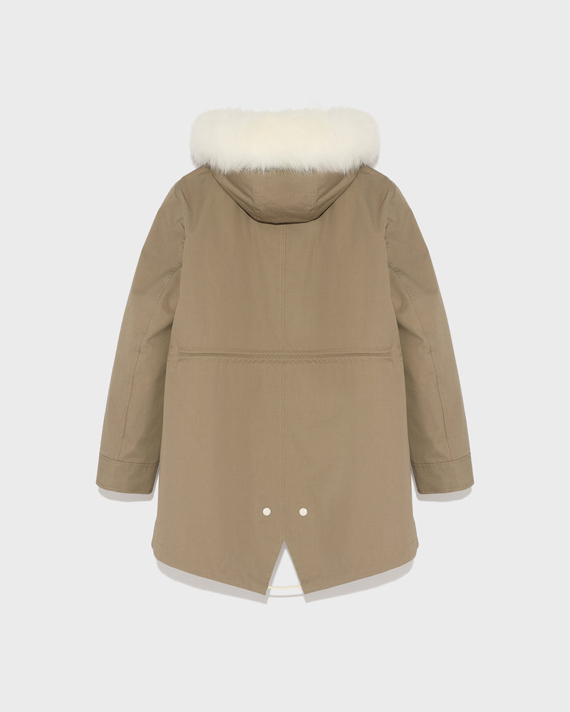 Parka courte en coton mélangé imperméable avec fourrure de renard et lapin