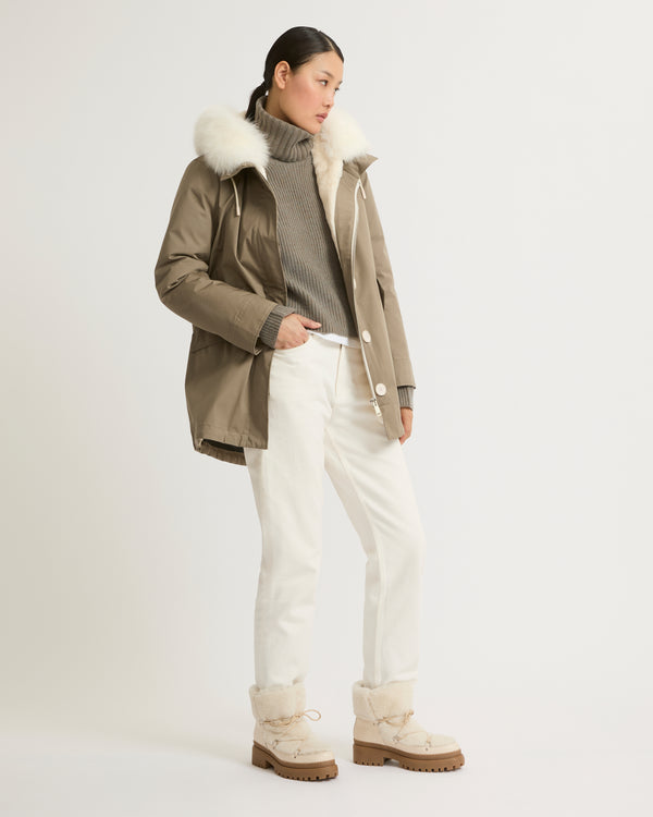 Parka Iconique courte en coton mélangé imperméable avec fourrure de renard et lapin