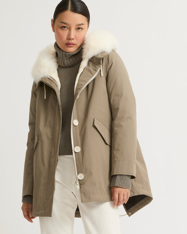 Parka Iconique courte en coton mélangé imperméable avec fourrure de renard et lapin