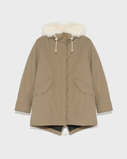 Parka courte en coton mélangé imperméable avec fourrure de renard et lapin