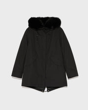 Parka courte en coton mélangé imperméable avec fourrure de renard et lapin