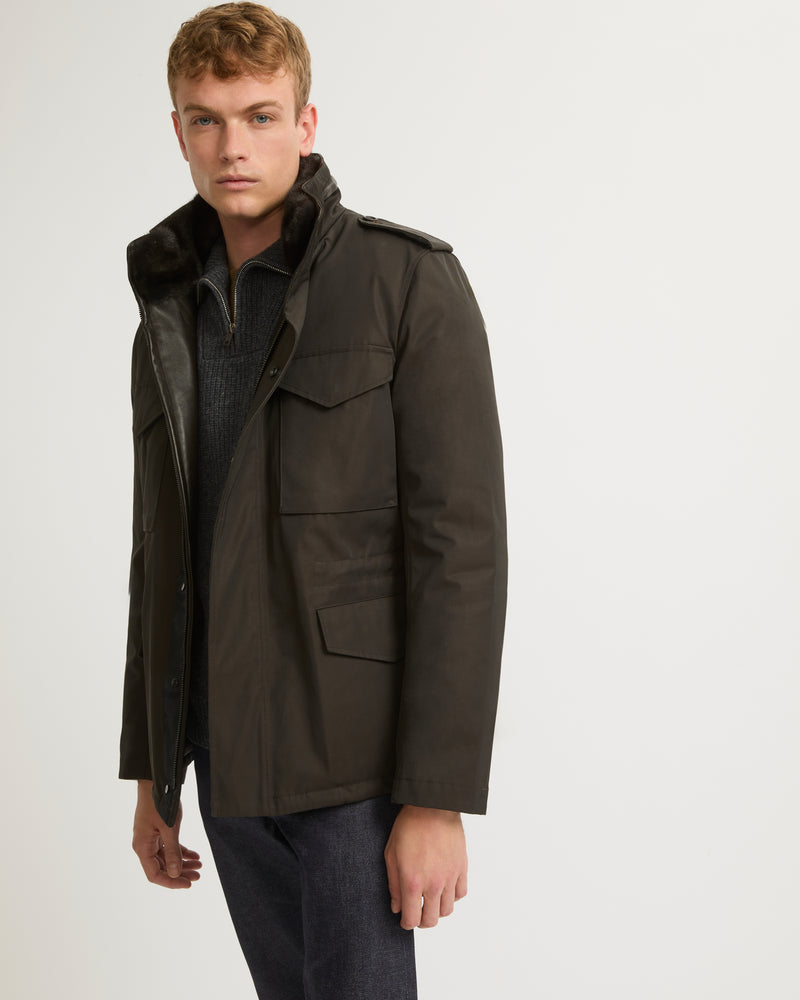 Technical Gabardine Field Jacket With Mink Collar