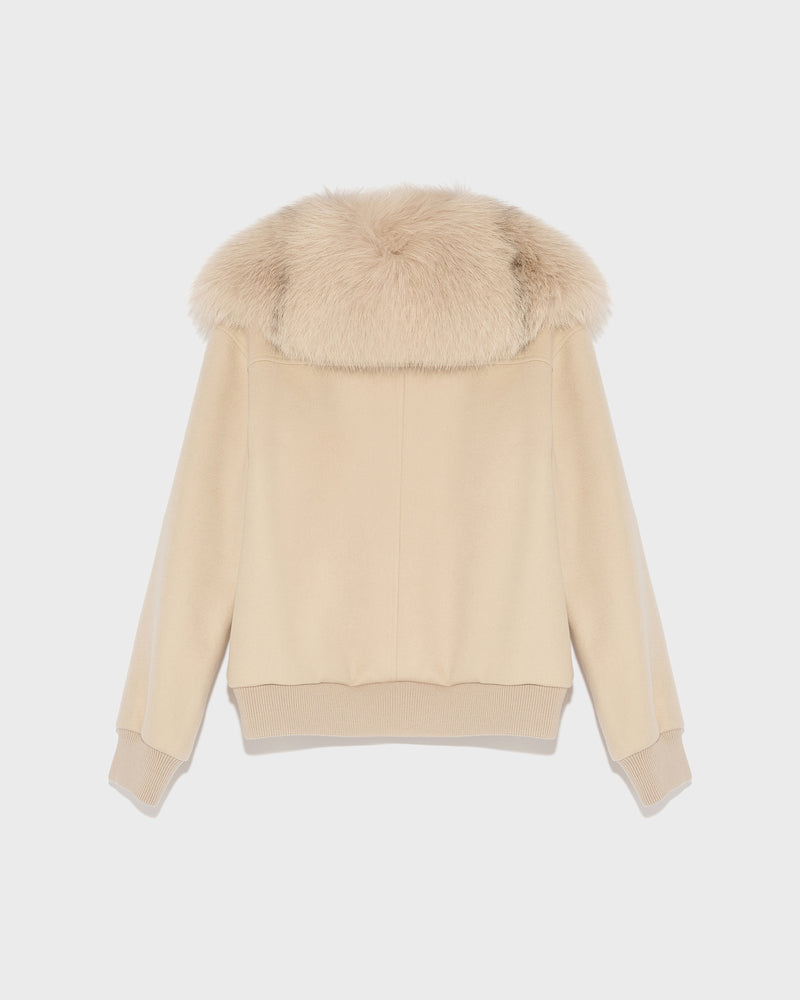 Cropped jacket in cashmere wool with fox fur collar