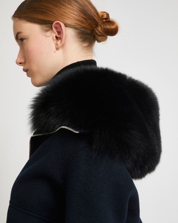 Cropped jacket in cashmere wool with fox fur collar