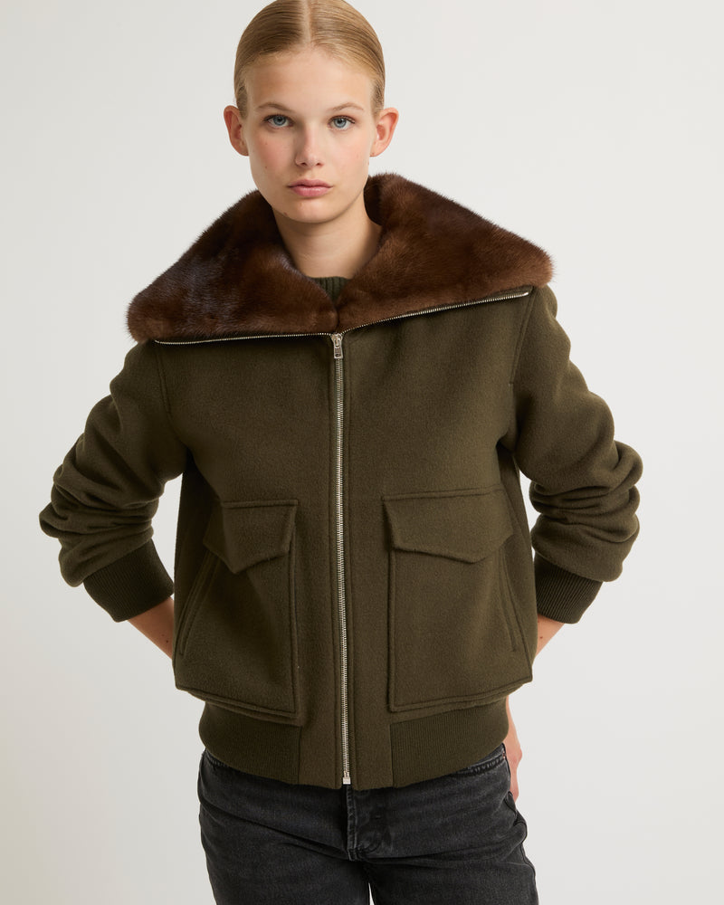 Cashmere wool jacket with mink fur collar