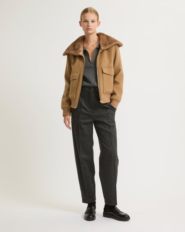 Cashmere wool jacket with mink fur collar