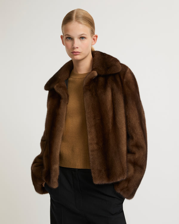 Short jacket in long-haired mink fur