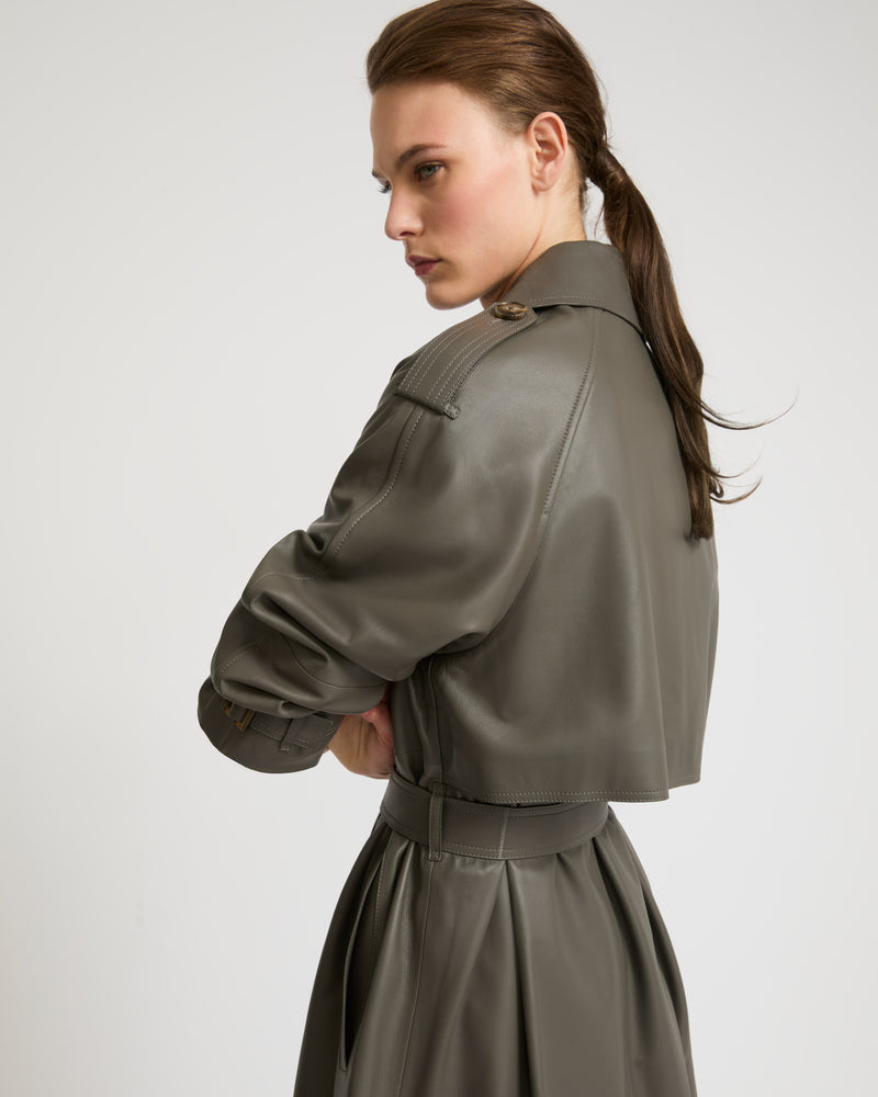 Long belted trench coat in lamb leather