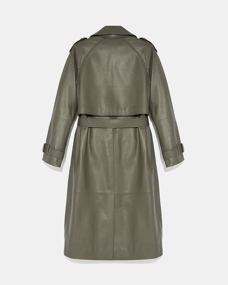 Long belted trench coat in lamb leather