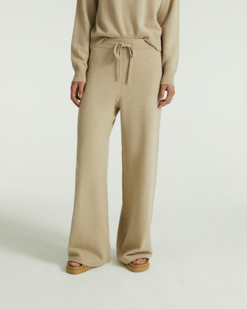 Yves Salomon Merino knit wide leg trousers - beige