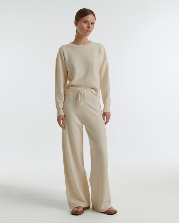 Yves Salomon Merino knit wide leg trousers - white