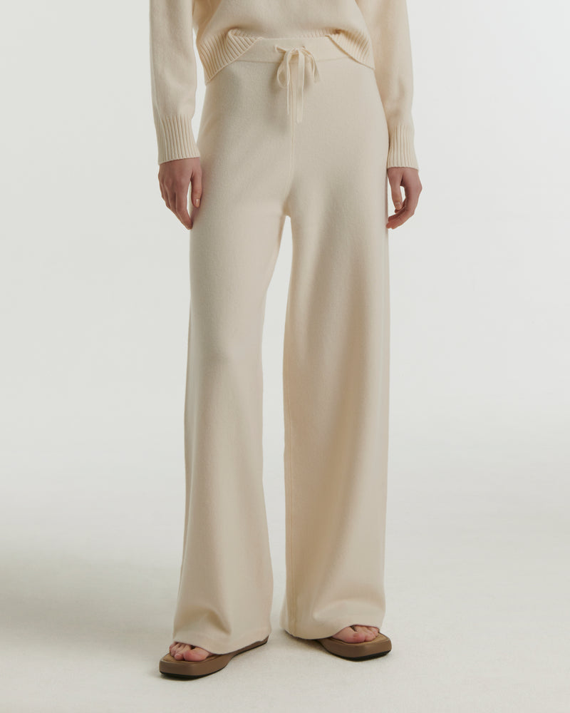 Yves Salomon Merino knit wide leg trousers - white