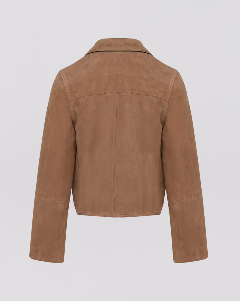 Veste cropped en cuir d'agneau velours double face