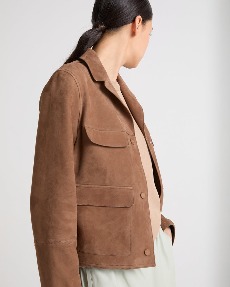 Veste cropped en cuir d'agneau velours double face