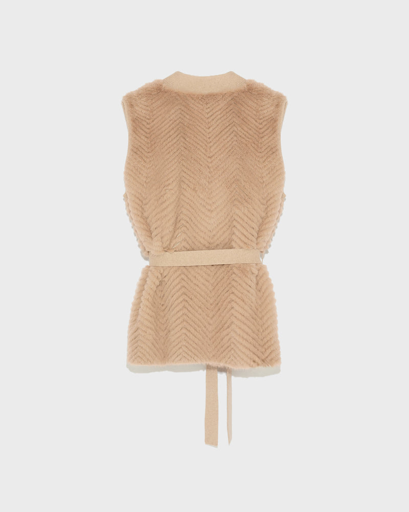 Belted gilet in merino knit and mink fur