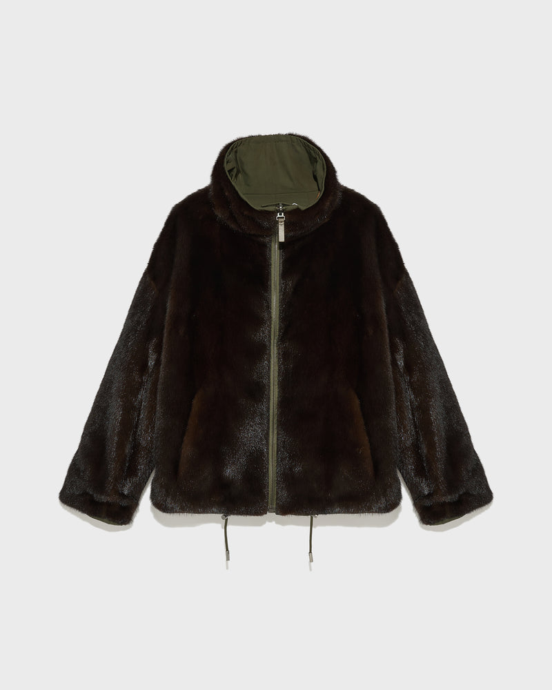 Short jacket with mink collar