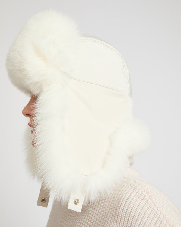 Technical fabric ushanka with fox fur